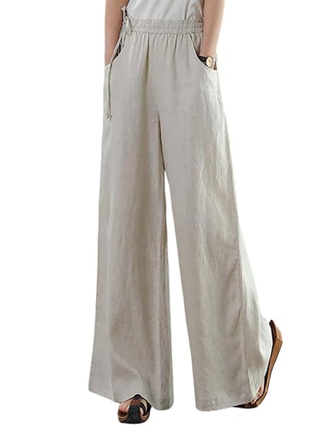 kotty Women's Crumble Fabric High Waist Drawstring Wide Leg Trousers with Pockets-picture-36
