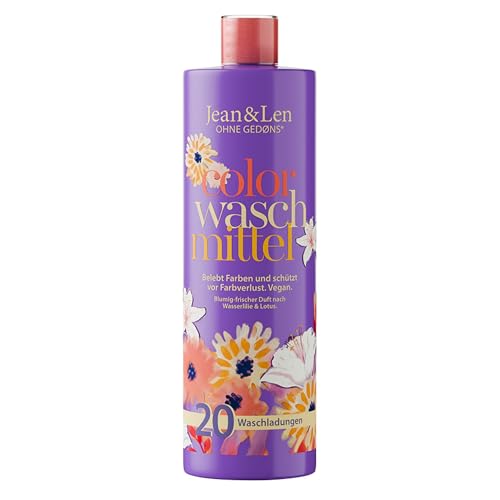 Jean & Len Colorwaschmittel Wasserlilie & Lotus Farb- und Faserschonend mit pflanzenbasierten Tensiden frischer Duft inkl. Dosierkappe ohne Farbstoffe Laundry Detergent vegan 1 L