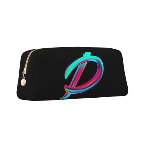 Image of Cute Initial Pencil Case for Kids Simple Leather Pencil Pouch for Boys Girls Letter Design Pencil Box Pen Bag Pencil Pouch Office Stationery Organizer, Rainbow Letter P