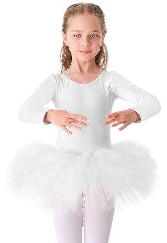 Bezioner Girls Cotton Ballet Dance Dress Cute Tutu Skirted Leotard Long Sleeve