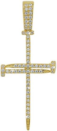 JINAO 18K Gold Plated Macro Pave Iced Out Diamond Charm Nail Cross Pendant for Men Women Stainless Chain