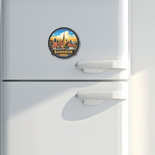 Image of CVANU Bangkok Thailand Country Landmark Theme 2pcs MDF Fridge Magnet - Wooden Travel Souvenir Refrigerator Decorative Collectible Magnet