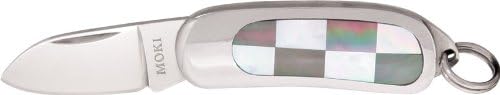 MOKIKnives 105 Mini Pendant Small Folder Pocket Knife with White & Black Mother of Pearl Inlays