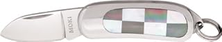 Moki Knives 105 Mini Pendant Small Folder Pocket Knife with White & Black Mother of Pearl Inlays - MOKI