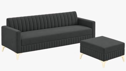 Image of AMATA Falcon 4 Seater L Shape Suede Velvet Fabric Grey Colour Sofa Set with Two Cushions Perfect for Home Office Guests Living Room (Falcon Grey, Falcon 4 Seater l Shape)(3 Year Warranty)