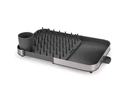 Image of Joseph Joseph Duo Expanding Dish Drying Rack with Removable Silverware Holder, Draining Spout, Stainless Steel