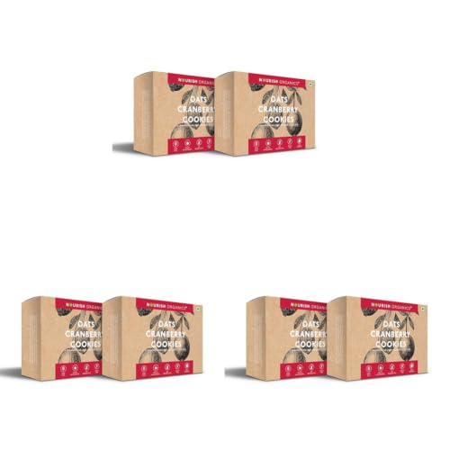 Image of Nourish Organics Oats Cranberry Cookies | Wholesome Cookies with Cranberries & Walnuts | Made with Oats, Coconut Jaggery & Seeds | High Fibre Snack | No Refined Sugar | 120g (Pack of 6)