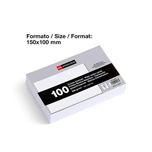 Miquelrius – Karteikarten, 100 glatte Notizkarten, Lernkarten, 200 g/m² Offset-Kartenpapier, Größe 100 x 150 mm
