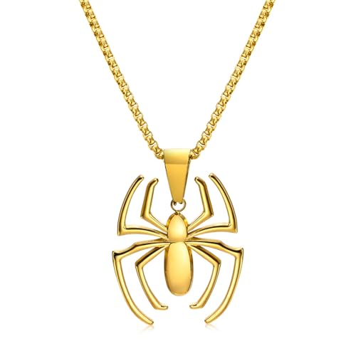 Image of Spiderman Gift Necklace Spider Pendant Necklace for Men, Silver /gold plated /Black Stainless Steel Spider Chain Spider Man Christmas Gifts Jewelry for Spider-man Fans Men Women