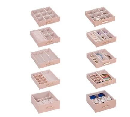 Image of KRISHYAM Large Jewelry Box for Women Jewelry Organizer Case with 9 Drawers for Necklaces Earrings Rings Gift Jewelry Storage Space Saving (Pink)