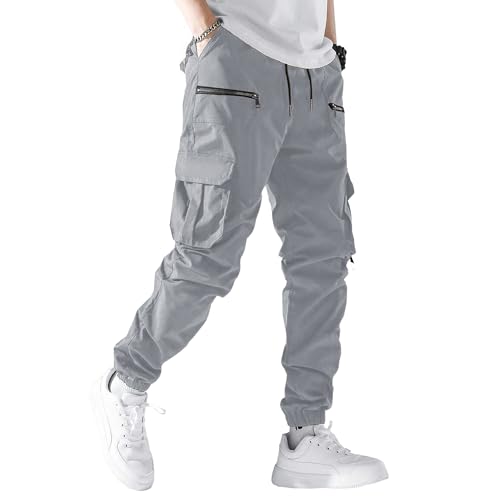 Men's Baggy Cargo Pants Casual Elastic Waist Drawstring Joggers Pants Tapered Sweatpants for Men Multi Pockets