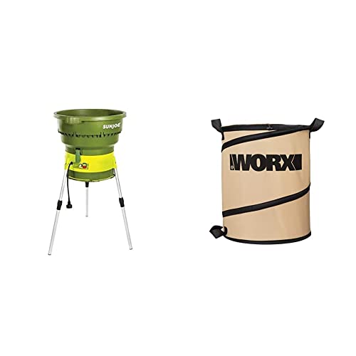 Sun Joe SDJ616 Electric Leaf Mulcher/Shredder 13-Amp 16:1 Reduction Ratio, 8,000-RPM, Mulch up to 55-Gallons per Minute, Green & Worx WA0030 Landscaping 26-Gallon Collapsible Yard Waste Bag/Leaf Bin