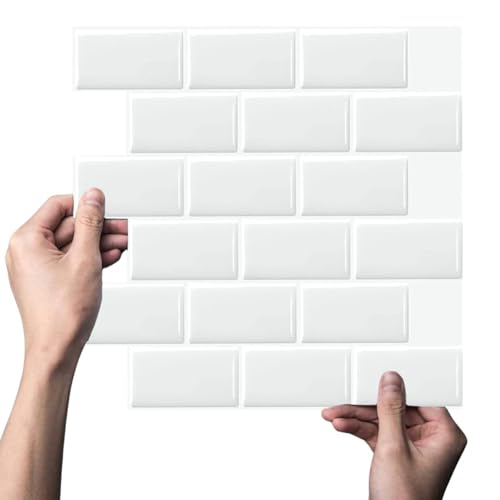 Hipzeepo 10 Láminas de Azulejos de Metro de Pet, Autoadhesivos, para Salpicadero de Baño y Cocina, Resistentes Al Agua.