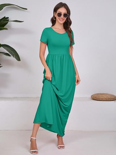 Image of DEARCASE Maxi Dress for Women Short Sleeve Casual Summer Loose Plain Comfy Long Dresses with Pockets