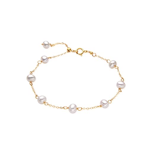 Fashion pearl bracelet with 14K gold chain and natural pearl for women