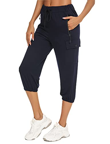 Wayleb Pantalones Piratas Mujer Pantalones Capri Mujer 3/4 Pantalon Deporte de Algodón Pantalones Jogger para Yoga Fitness Casuale