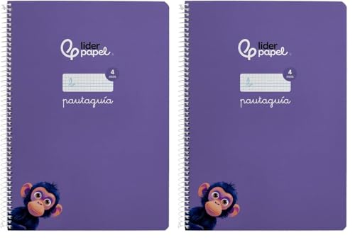 Liderpapel Cuaderno espiral a4 pautaguia tapa blanda 80h 75 gr cuadro pautado 4mm color lila (Paquete de 2)