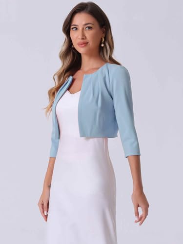 Image of Allegra K 3 /4 Sleeve Shrug Top for Women's Collarless Pleated Open Front Cropped Cardigan