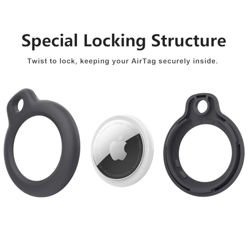 Image of Tobfit Air Tag Holder, Airtag Keychain Holder, Anti-Scratch, Twist Lock Design, Air tag Case with Metal Key Chain Ring - AirTag Accessory for Kids, Keys, Pets, Luggage, & More, Black