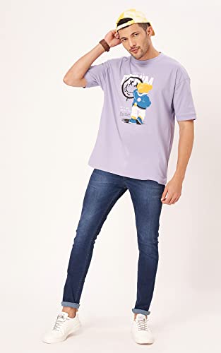 Image of ZU Mens 100% Cotton Printed Half Sleeves Oversized Drop Shoulder, Relaxed Fit T-Shirt