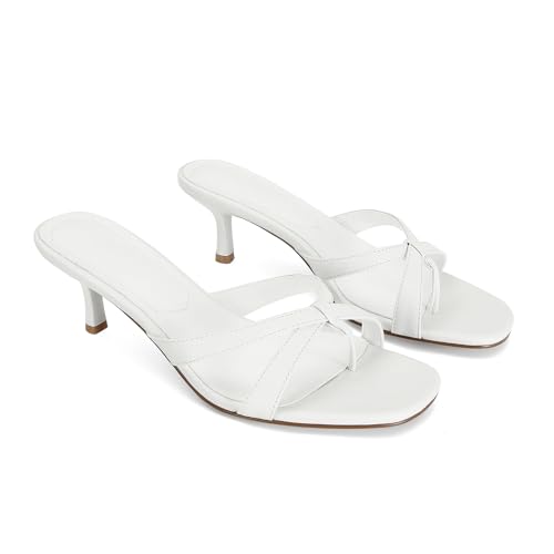 Image of Dsevht Gold Kitten Heel Sandals for Women Flip Flop Strappy Mule heels Rounded Open Toe Heeled Thong Sandals Women