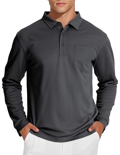 MAGCOMSEN Men's Polo Shirts with Pocket Long Sleeve Golf Quick Dry Shirts Performance Athletic Work Casual Collared Shirt