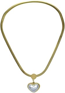 Stainless Steel Necklace With Heart Design For Girl - Gold White - 9878