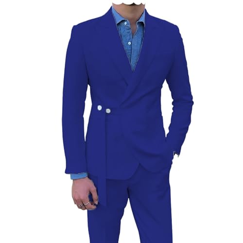 Costume Homme Slim Fit Tuxedo Ensemble Veste Pantalon sans Pli pour Bal XL