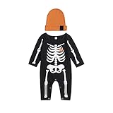 Chzstarly Newborn Baby Boys Girls Halloween Romper Long Sleeve Skull Jumpsuit Bodysuit 2Pcs Infant...