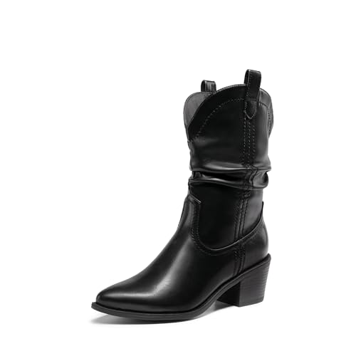 Image of DREAM PAIRS Women's Cowgirl Boots, Mid Calf Western Cowboy Chunky Heel Boots, Slouchy & Pull-on Ankle Booties for women
