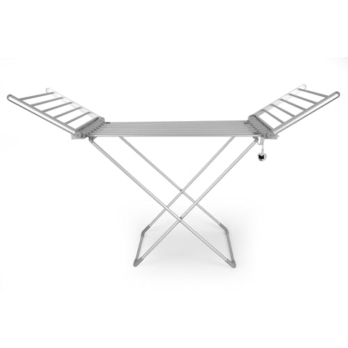 Beldray Heated Clothes Airer - Aluminium Clothes Drying Rack, Winged Indoor Dryer, 18 Bars, Foldable, Fast Heat Up To Reduce Drying Time, 12m Clothing Space, Max Load 15kg, Collapsible Frame, 230W