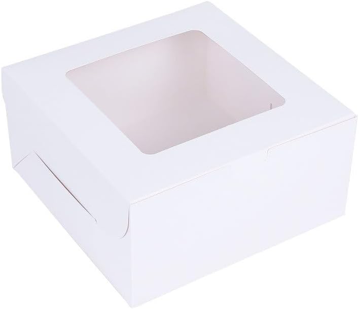 Miniatura 7 de MODADA Bolsas de regalo, 10 cajas de embalaje de papel kraft para tartas con película de PET, ventana de mulching de postre, pizza, pan, caja