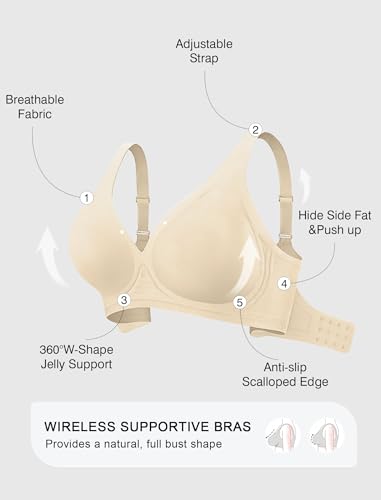 Image of Deep V Wireless Jelly Bras for Women Push Up Bralette Seamless No Underwire Support T-Shirt Comfort Plunge Full Coverage