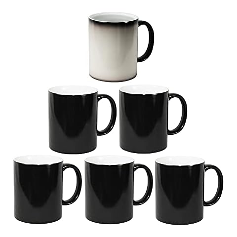 wowsubli 6 x Colour Changing Mugs for Sublimation Blank 11oz Matt Gloss Heat Press Transfer,Personalised Black Heat Changing Mug,Mug Magic Heat Sensitive Coffee Cup (11oz Gross) Cover
