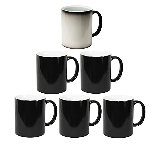 wowsubli 6 x Colour Changing Mugs for Sublimation Blank 11oz Matt Gloss Heat Press Transfer,Personalised Black Heat Changing Mug,Mug Magic Heat Sensitive Coffee Cup (11oz Gross)
