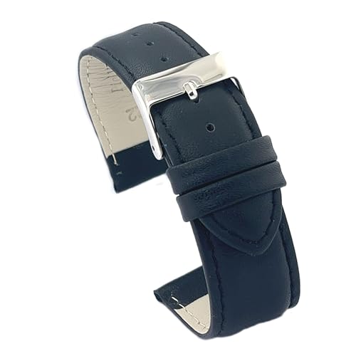 diloy Correas de Reloj de Piel Vacuno Lisa básica 10mm 12mm 14mm 16mm 18mm 20mm 22mm 24mm 702 Negro 24mm