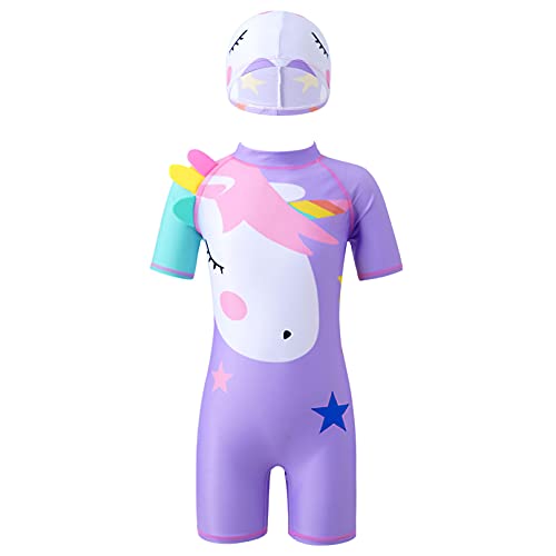 iiniim Bañador para Niña Traje de Baño de Una Pieza Niñas Deportivo Ropa de Natación con Sombrero para Piscina Playa Vacaciones para Edades de 2 a 10años Morado 4-6 años