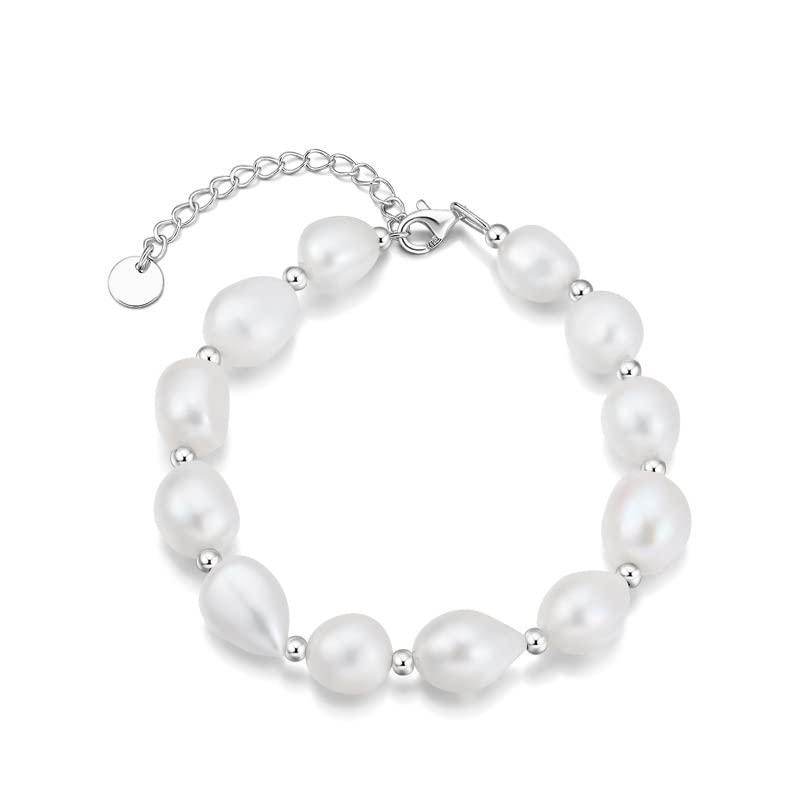 14K Gold Baroque Pearl Bracelet, Pure White Freshwater Pearl Bracelet, Beautiful Jewelry Gift for Wife, Girlfriend