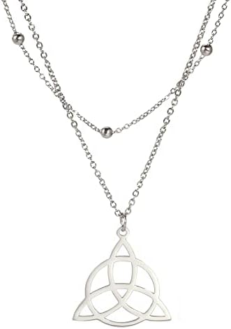 TEAMER Stainless Steel Witch Celtic Knot Witchcraft Necklace for Women Geometric Pendant Vintage Jewelry