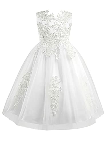 Kids Sleeveless Applique Flower Girl Dress Princess Pageant Wedding Birthday Formal Party Ball Gown