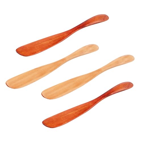 Pokinge 4Pcs Wooden Butter Spatula Knife Wood Spreader Jam Knife Creative Thick Handle Spatula Bread Slicer Knife Kitchen Accessories For Home