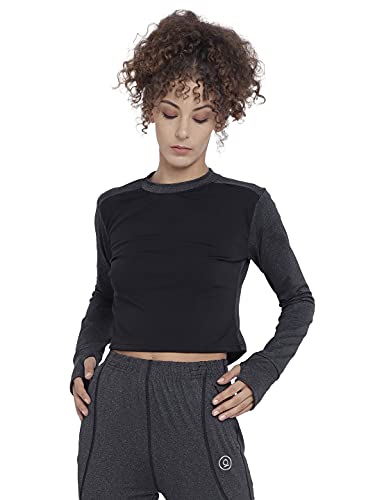 Image of CHKOKKO Women's Polyester Regular Fit Round Neck Full Sleeves Gym Crop Top