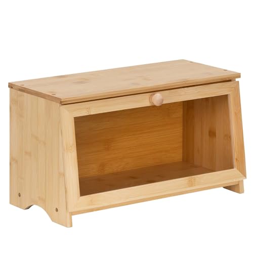 SPRINGOS Panera de bambú natural caja de pan de 40 cm con ventana de acrílico, almacenamiento para pan, panecillos, productos de panadería, cocina, almacenamiento de alimentos higiénicos, diseño