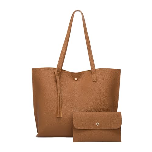 Bolso Grande Mujer Bolso De Universidad Mujer Grande Para Ordenador Portátil Bolsos Bandolera Tote Bolso Shopper Mujer Grande Bolso Grande Mujer Trabajo Grandes Mujer Cuero Pu Tote Bag, 2set (Marrón)