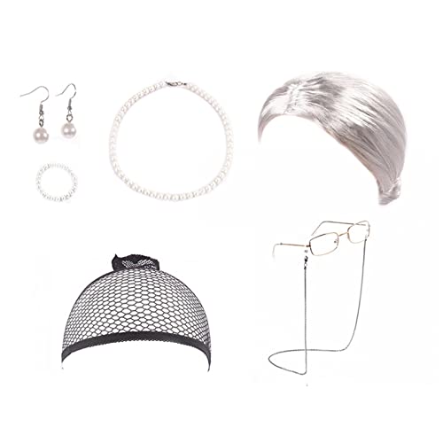 peruca cinzenta velha senhora | Conjunto de fantasia de cabeça de bola de peruca velha senhora,Peruc