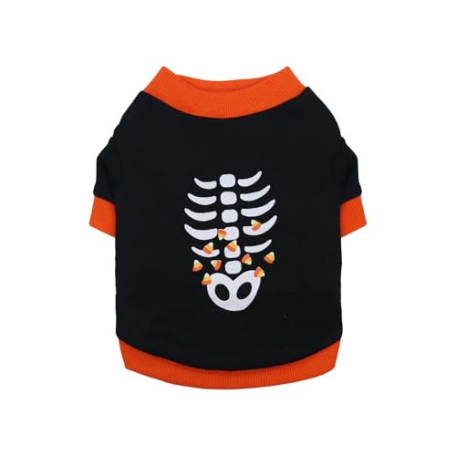 Vavious Dog Winter Coat - Funny White Fish Bone Halloween Pet Sweater - Soft Cotton Dog Clothes - Black X-Small