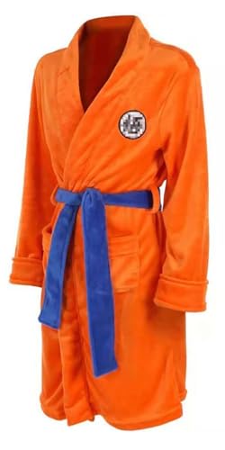 nezafly Anime Dragon Bathrobe Sleepwear Nightwear Adults Orange Soft Bathrobes with Belt for Men Long Robe Halloween Pajamas