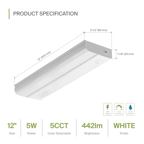 Image of ASD LED Under Cabinet Lighting Hardwired, 12 Inch 5W 2700K-5000K Selectable, 442LM, CRI90+, Direct Wire Linkable Under Counter Lights for Kitchen, Dimmable Under Cabinet Lights, White, UL, 20 Pack