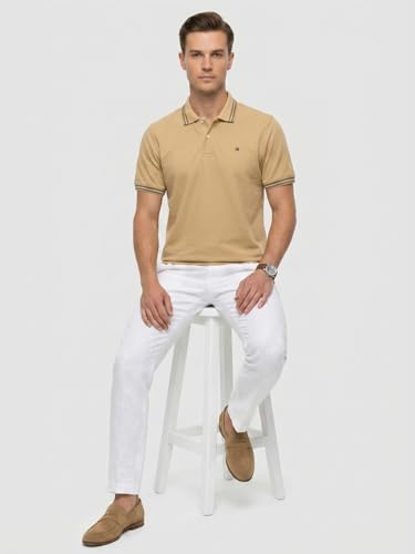 Image of Raymond Men Modern Fit Solid Pattern Pure Cotton Polo Neck Half Sleeve Casual T-Shirt