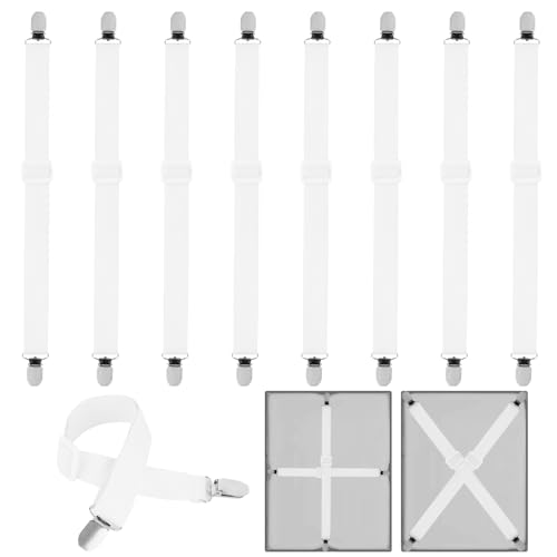 YSWOVUO 8 Piezas Sujeta Sabanas Bajeras, 55-250 cm Pinzas Sujeta Sabanas, Tensor de Sábana Bajera, Elásticos para Sábana Bajera Fundas de Colchón Sofá, Tablas Planchar